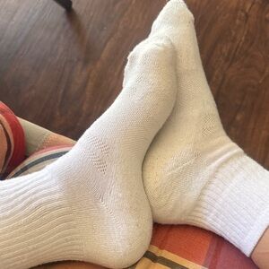 Worn women’s white crew socks